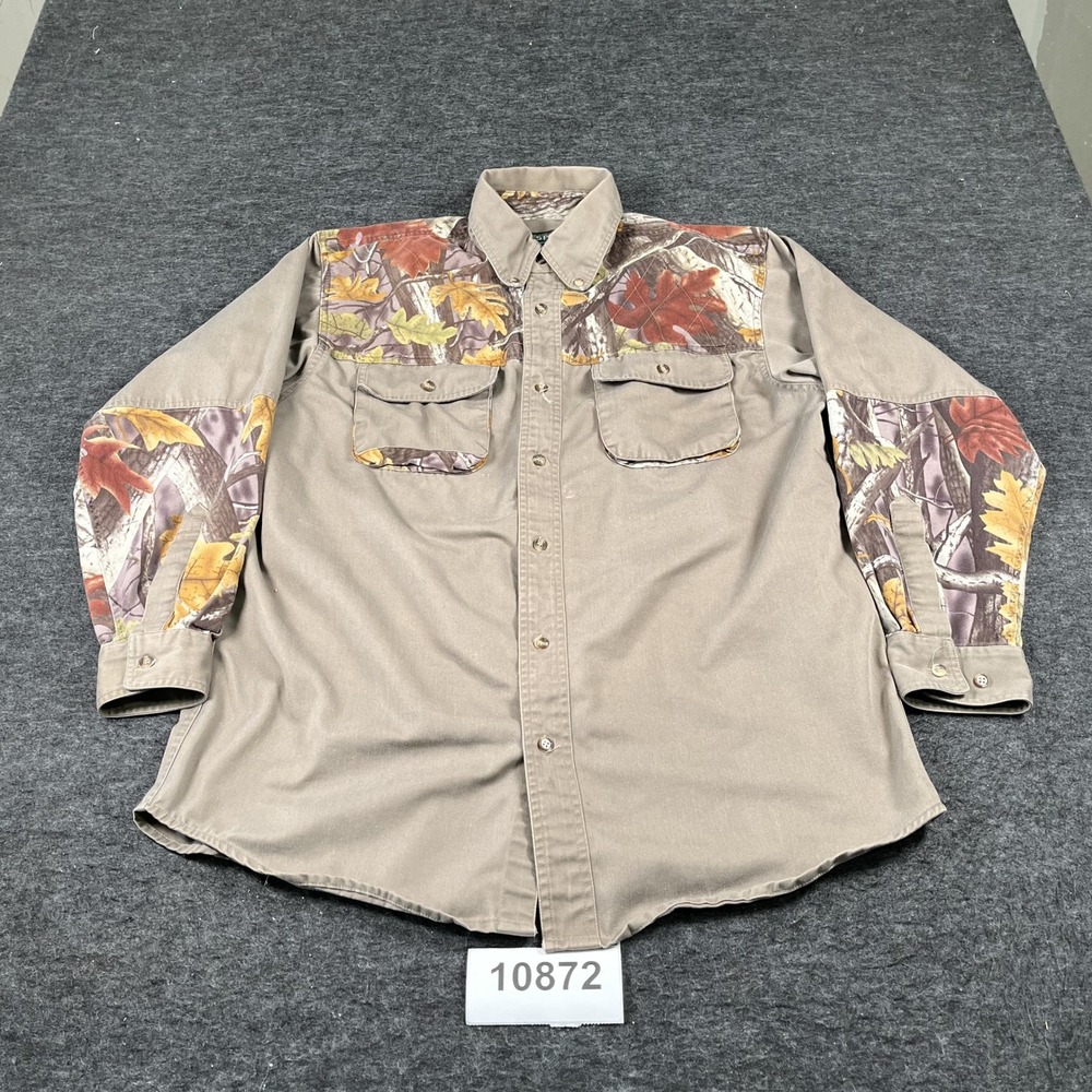 Leafy Camo Master Sportsman Shirt Mens Large Tan Hunting Outdoor Casual
